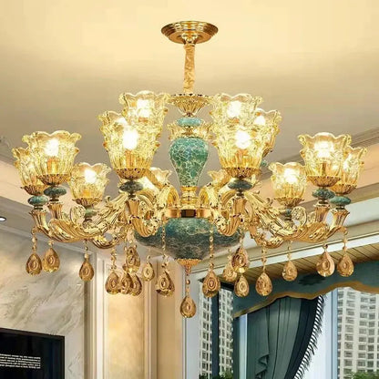 lustre de luxe en cristal et céramique pour un éclairage élégant.