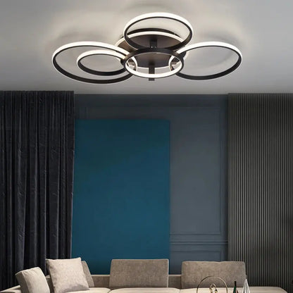 Lustre Moderne 5 Anneaux LED en Aluminium.