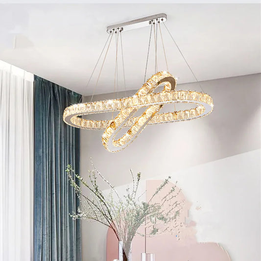 lustre moderne en acier inoxydable avec cristal et éclairage led.