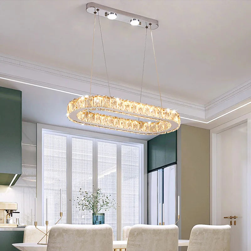 lustre moderne en acier inoxydable avec cristal et éclairage led.