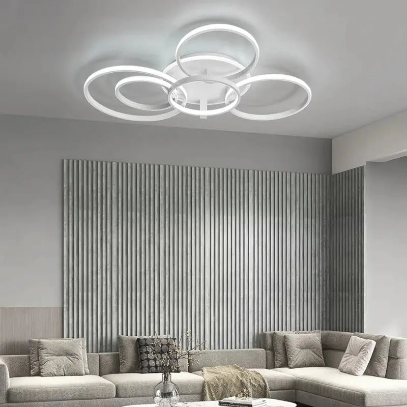 Lustre Moderne 5 Anneaux LED en Aluminium.