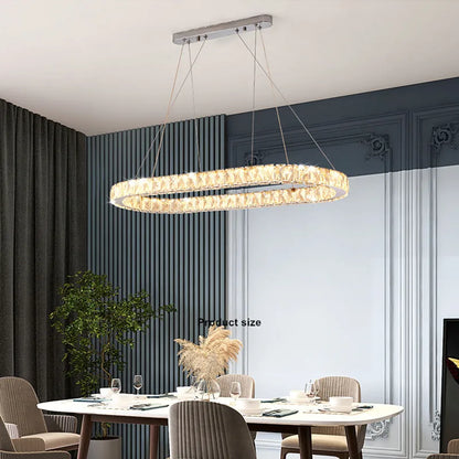 lustre moderne en acier inoxydable avec cristal et éclairage led.