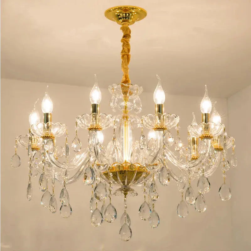 lustre en cristal transparent européen pour un éclairage luxueux.