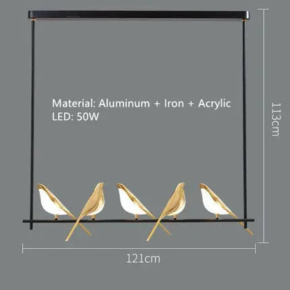 suspension LED oiseau fantaisie plaquée or design moderne ajustable.