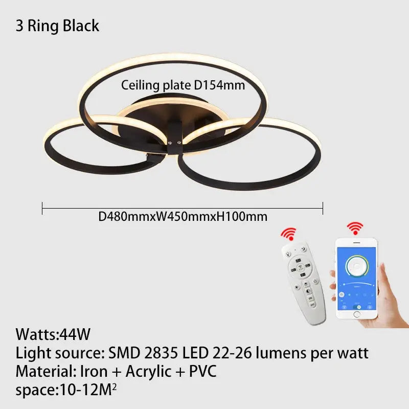 Lustre Moderne 3 Anneaux LED en Métal.