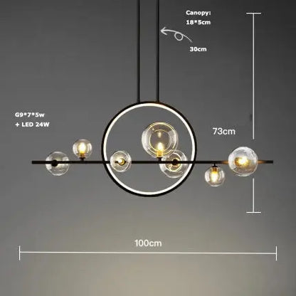 lustre en métal avec boule en verre pour décoration intérieure.