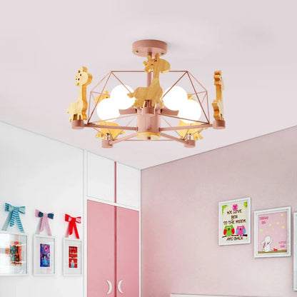 lustre en bois nordique lampe animal pour chambre enfant.