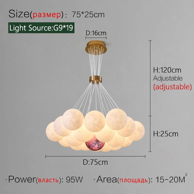 lustre nordique design planète lune avec bulles suspendu décoratif.