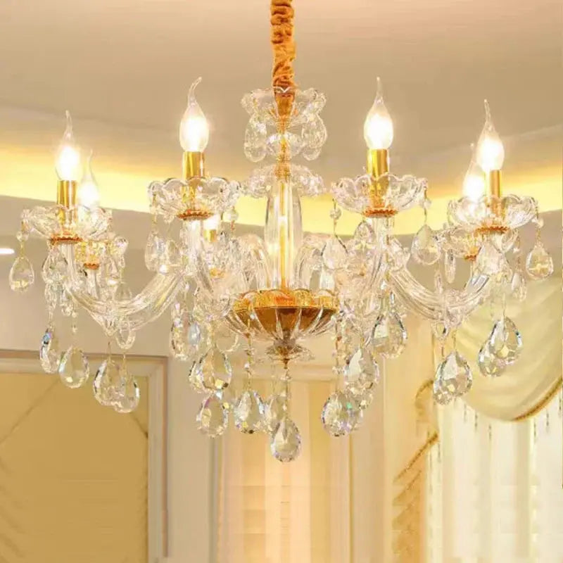 lustre en cristal transparent européen pour un éclairage luxueux.