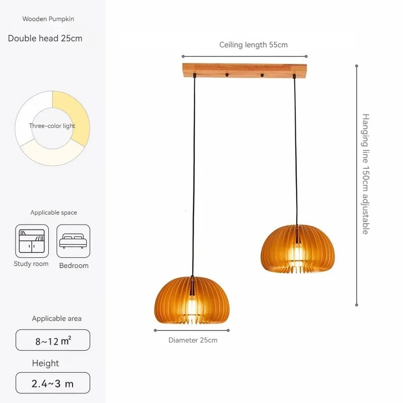 suspension moderne en bois en forme de citrouille artisanale pour décoration.