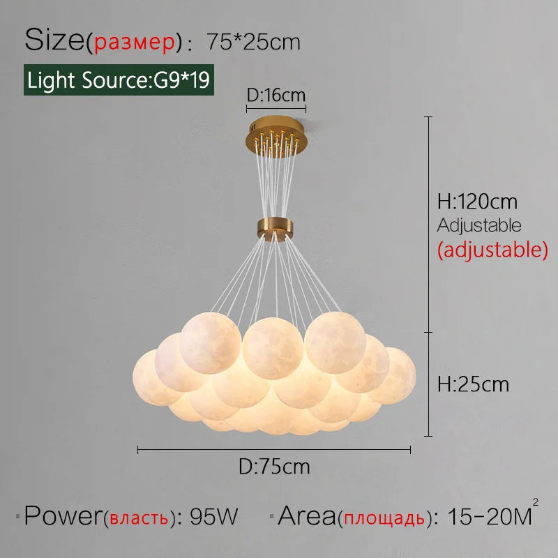 lustre nordique design planète lune avec bulles suspendu décoratif.