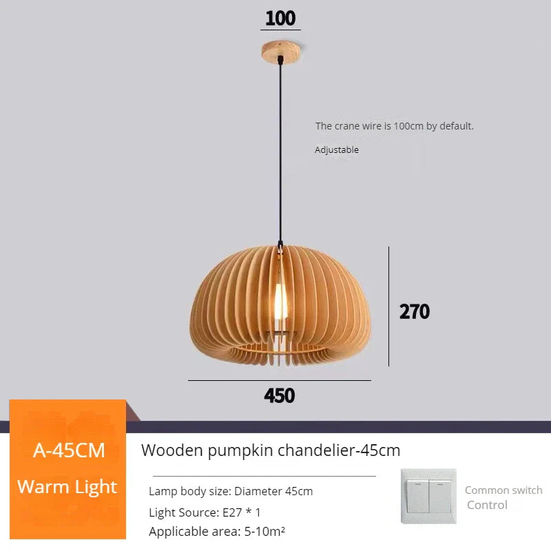suspension moderne en bois en forme de citrouille artisanale pour décoration.