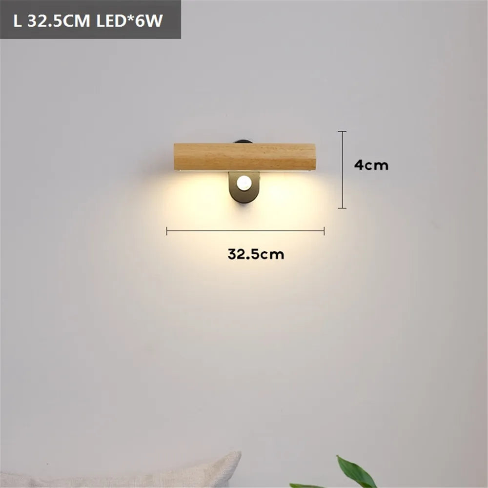 applique murale rotative minimaliste en bois avec interrupteur LED.