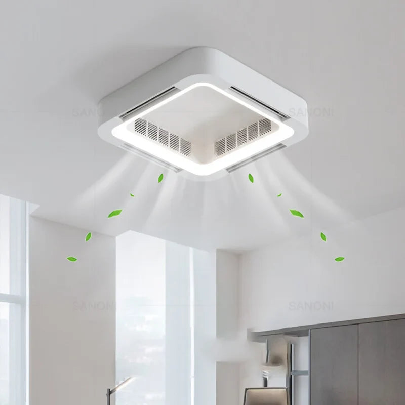 plafonnier led moderne avec ventilateur et télécommande.