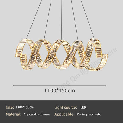 lustre suspendu design en spirale en cristal moderne.