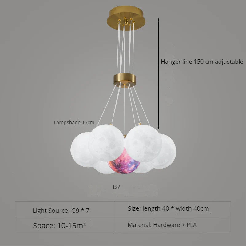 lustre nordique design planète lune avec bulles suspendu décoratif.