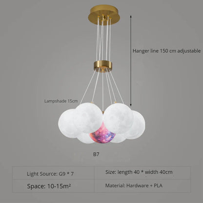 lustre nordique design planète lune avec bulles suspendu décoratif.