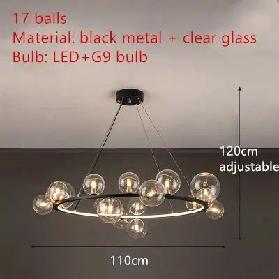 lustre en métal avec boule en verre pour décoration intérieure.