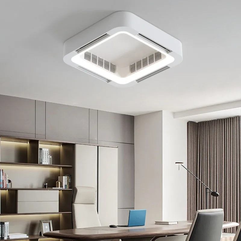 plafonnier led moderne avec ventilateur et télécommande.