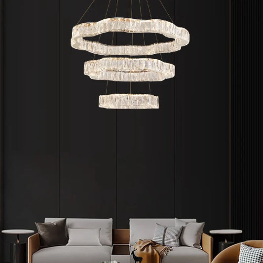 lustre moderne en cristal avec éclairage led design élégant.