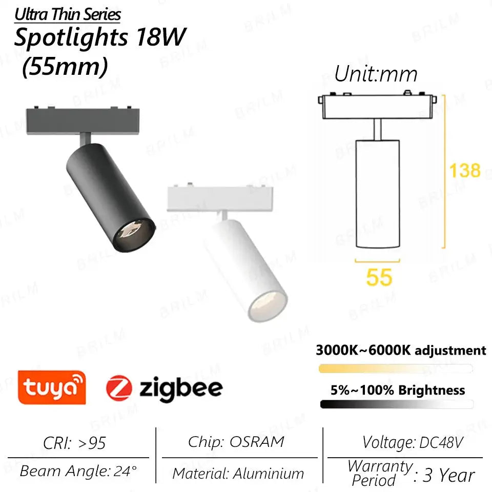 spot lumineux intelligent magnétique tuya zigbee à intensité variable.