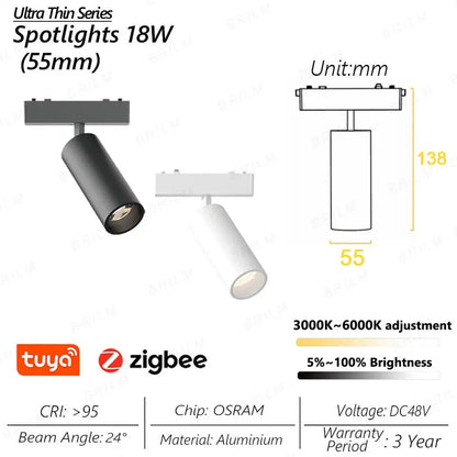 spot lumineux intelligent magnétique tuya zigbee à intensité variable.