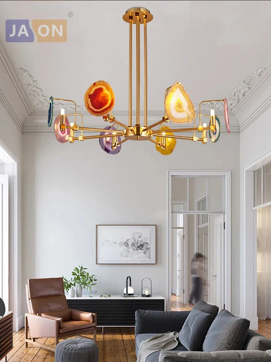 suspension design ronde en agate de fer moderne.