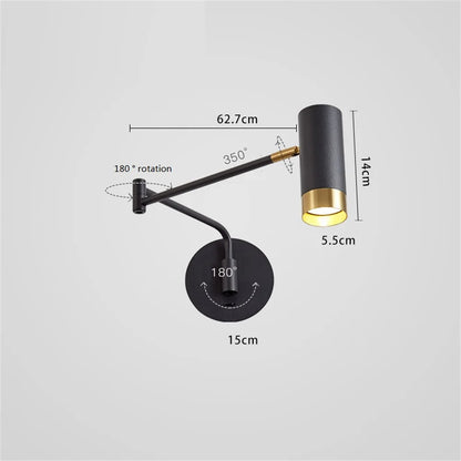 applique murale led pivotante avec interrupteur et bras flexible.