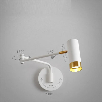 applique murale led pivotante avec interrupteur et bras flexible.