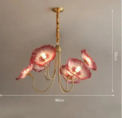 lustre moderne en verre en forme de fleur de lotus avec led.