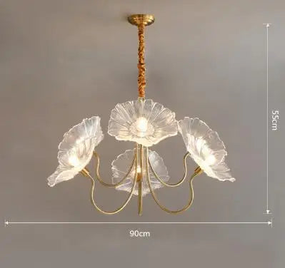 lustre moderne en verre en forme de fleur de lotus avec led.