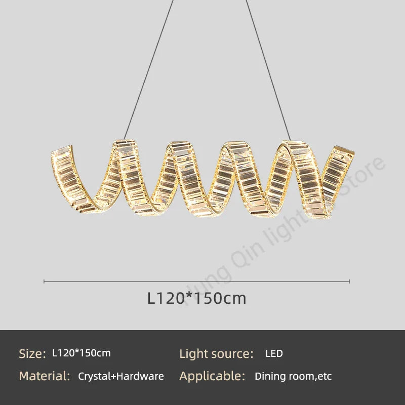 lustre suspendu design en spirale en cristal moderne.