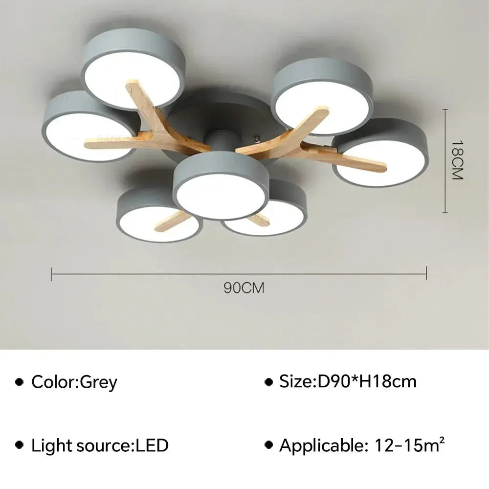 plafonnier led design nordique en bois pour décoration intérieure.