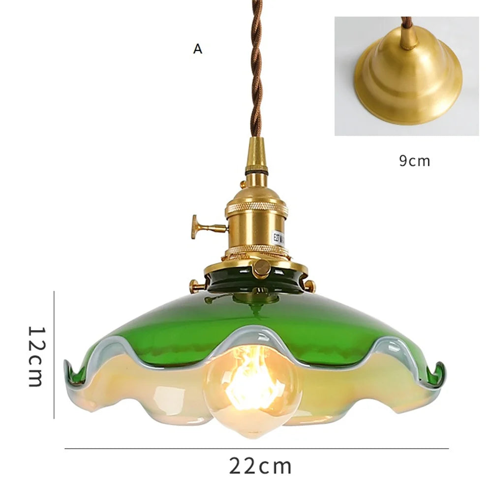 suspension industrielle vintage en cuivre avec interrupteur en verre.