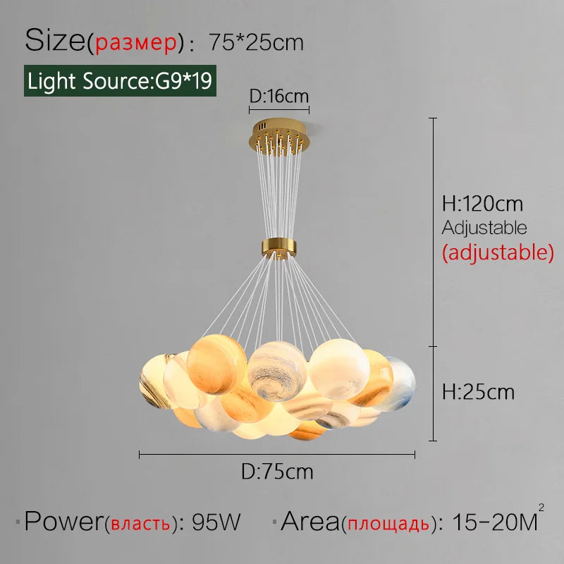 lustre nordique design planète lune avec bulles suspendu décoratif.