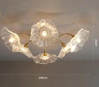 lustre moderne en verre en forme de fleur de lotus avec led.