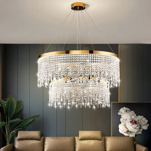 lustre moderne en cristal design circulaire éclairage de luxe suspendu.