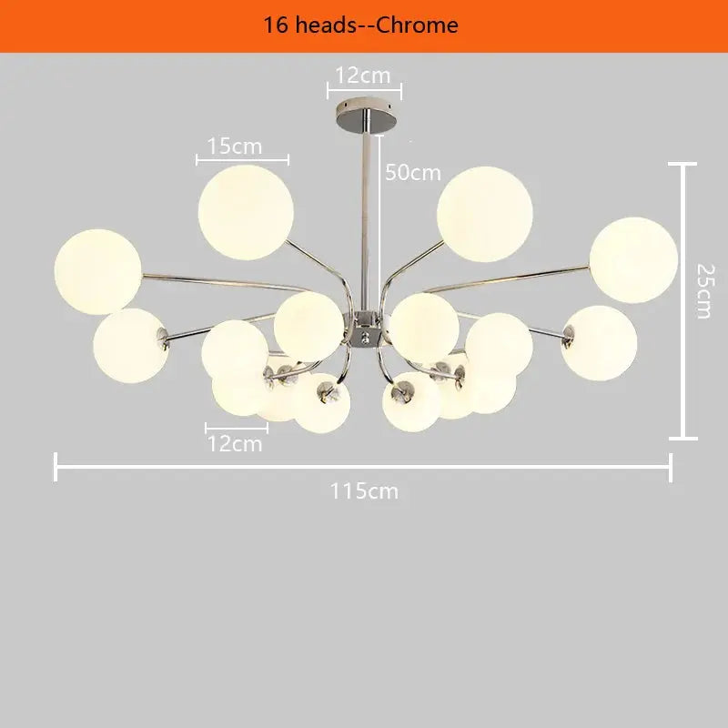 suspension en métal chromé avec boule de verre décorative.