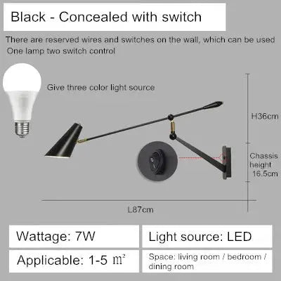 applique murale créative à bras long avec interrupteur.