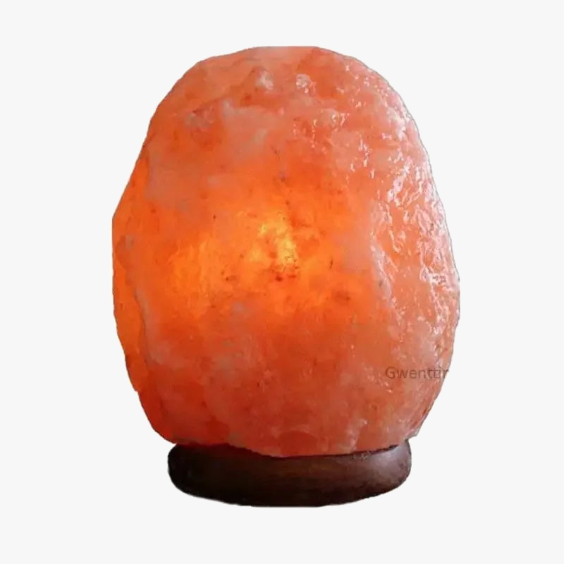 lampe de sel en cristal de l'himalaya avec veilleuse led et base en bois.