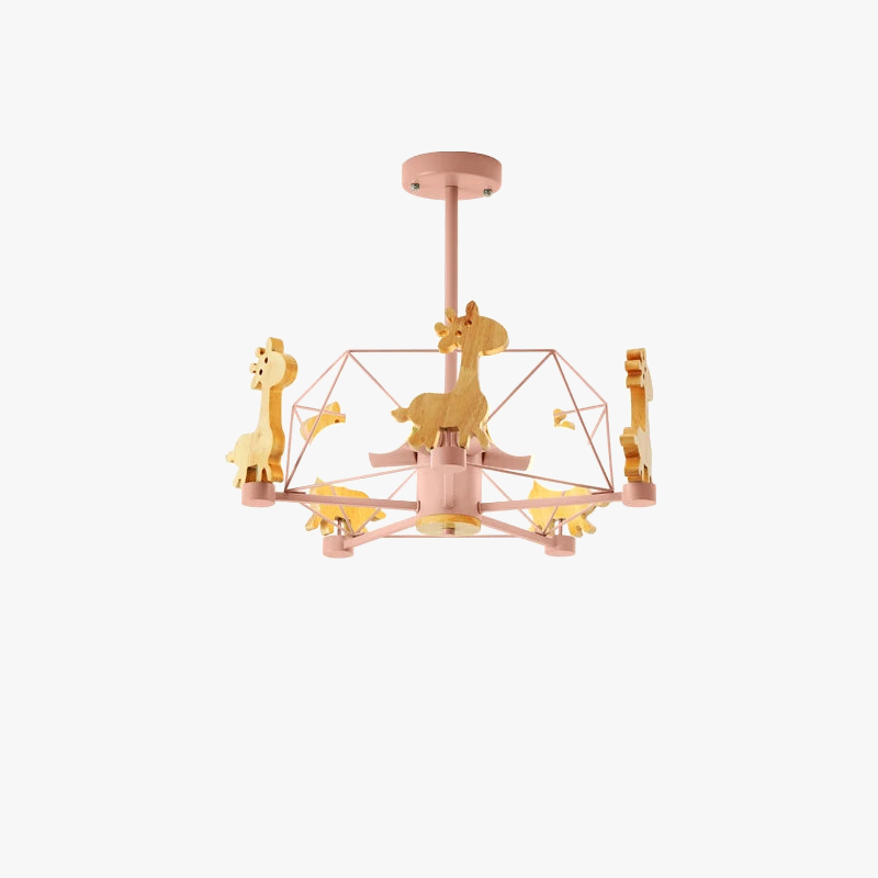 lustre en bois nordique lampe animal pour chambre enfant.