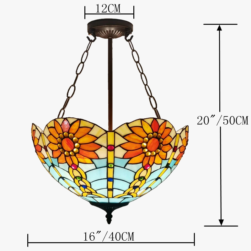 lustre inversé style tiffany en verre antique pour décoration intérieure.