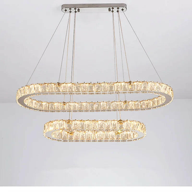 lustre moderne en acier inoxydable avec cristal et éclairage led.