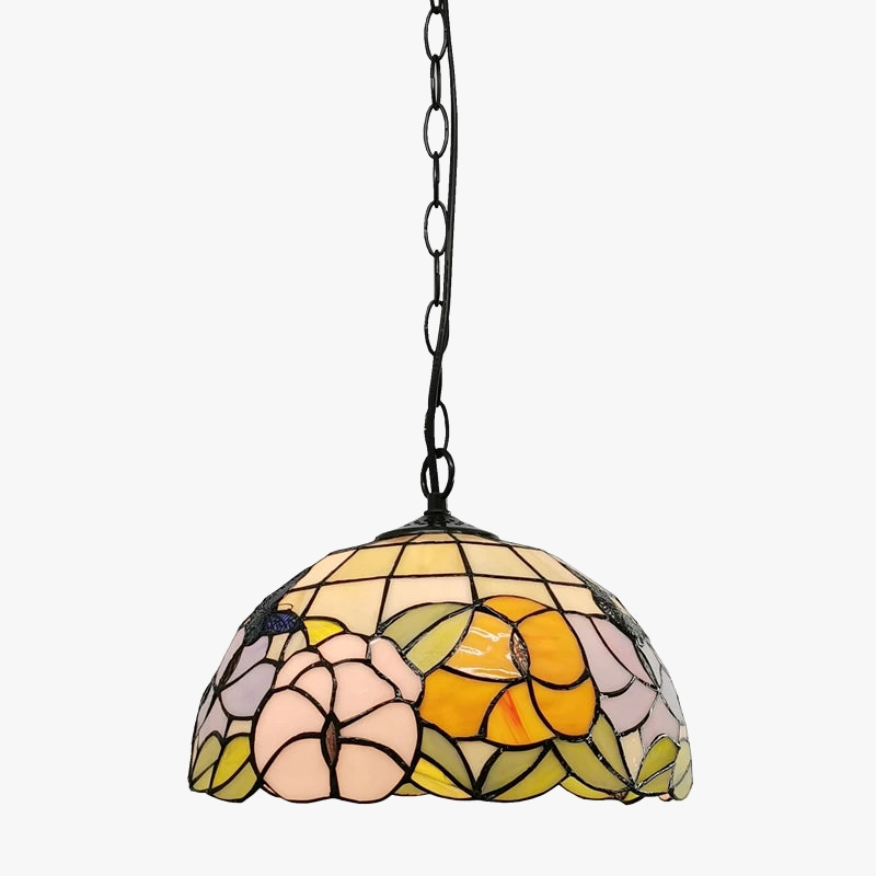 lustre rustique en forme de papillon et fleur style tiffany pour restaurant.