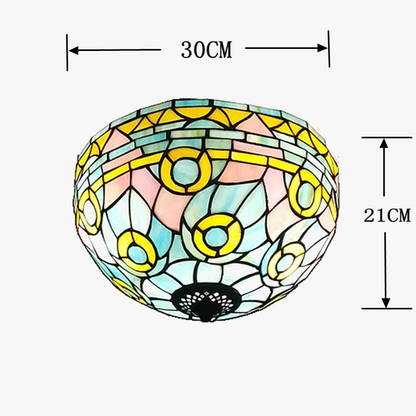 plafonnier tiffany art méditerranéen en vitrail lumineux et chaleureux.