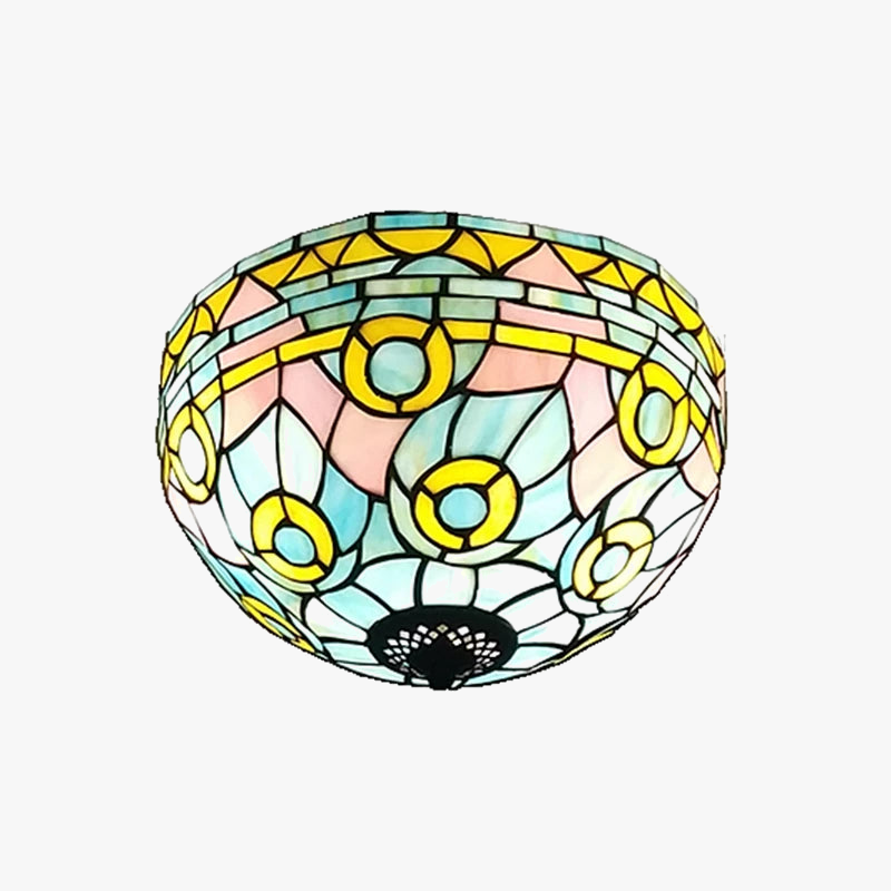 plafonnier tiffany art méditerranéen en vitrail lumineux et chaleureux.